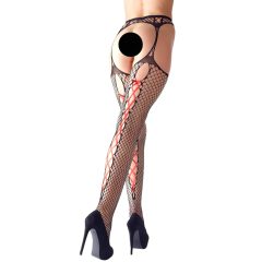 Cottelli - Black Fishnet Stockings with Red Lace-up