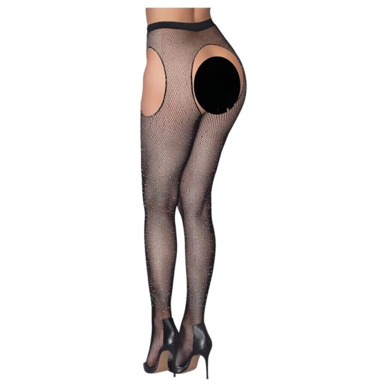 Cottelli Legwear - Open, Shimmering Fishnet Stockings - Black (S-L)