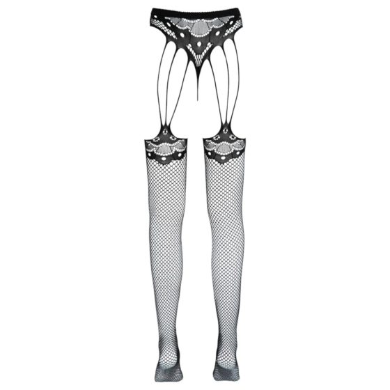 Cottelli Legwear - Strapped Openwork Fishnet Stockings - Black (S-L)