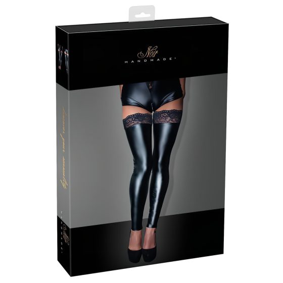 Noir - Lace Glossy Thigh Highs (Black)