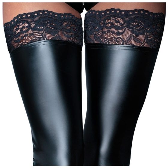 Noir - Lace Glossy Thigh Highs (Black)