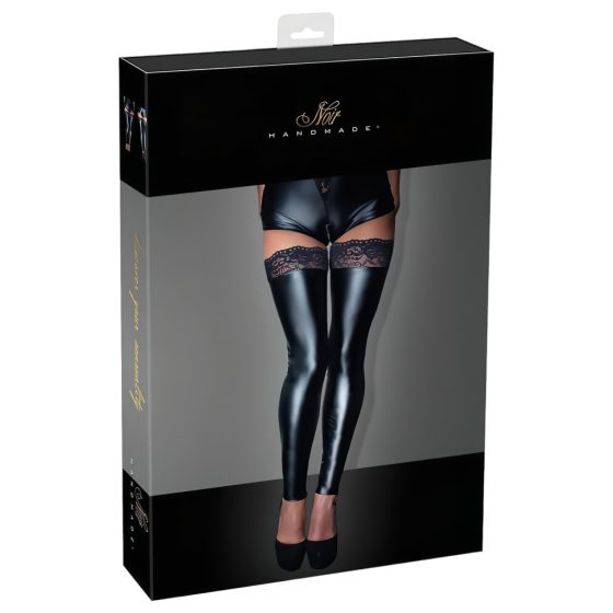 Noir - Lace Glossy Thigh Highs (Black)