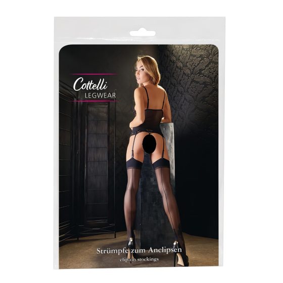 Cottelli - Stripe Backed Stockings with High Heel Seam (Black)