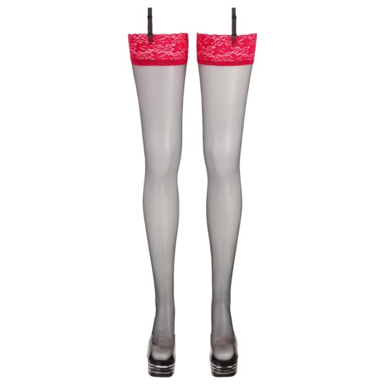 Cottelli - Black Stockings with Red Lace Trim