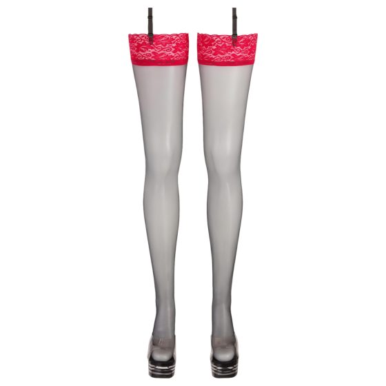 Cottelli - Black Stockings with Red Lace Trim