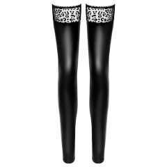 Noir - Leopard Print, Shiny Thigh-High Stockings (Black)