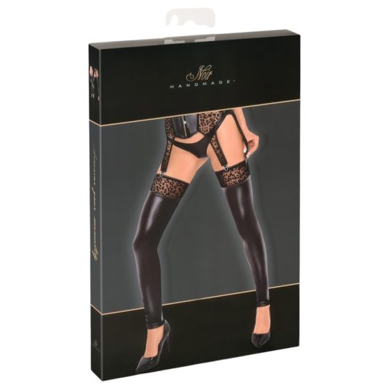 Noir - Leopard Print, Shiny Thigh-High Stockings (Black)