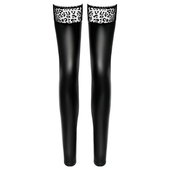 Noir - Leopard Print, Shiny Thigh-High Stockings (Black)