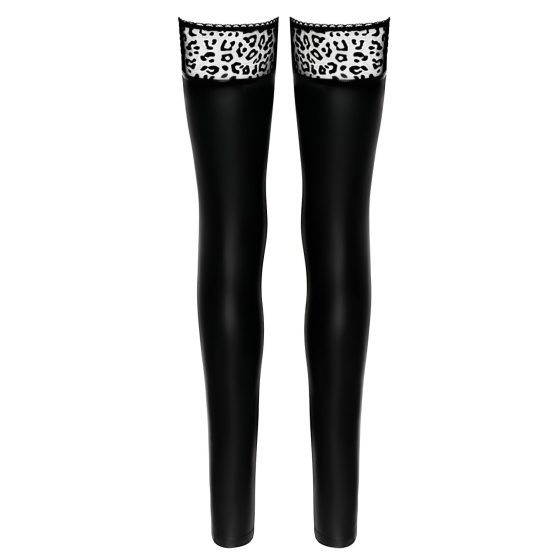 Noir - Leopard Print, Shiny Thigh-High Stockings (Black)