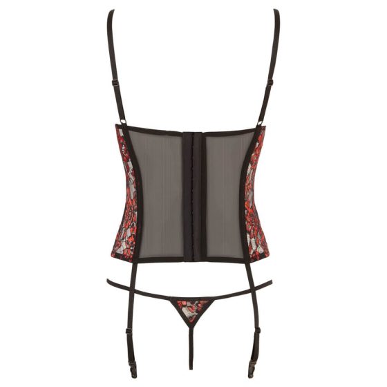 Cottelli - Rose Bustier and Thong Set (Black-Red)