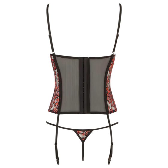 Cottelli - Rose Bustier and Thong Set (Black-Red)