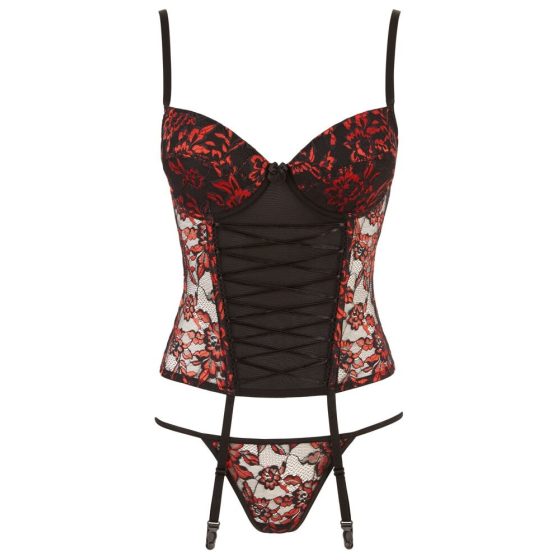 Cottelli - Rose Bustier and Thong Set (Black-Red)