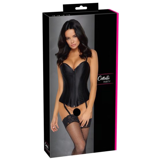 Cottelli Party - Satin Corset with Garter (Black)