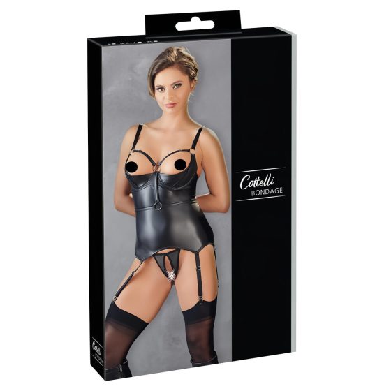 Cottelli Bondage - Glossy Lift-Up Top with Hand Restraints (Black)