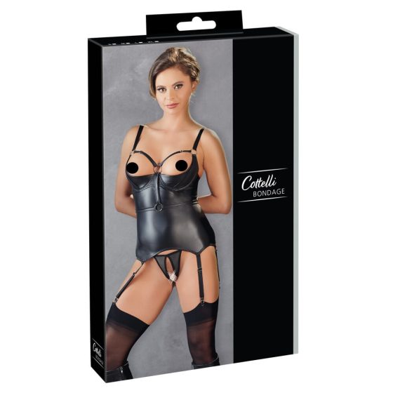 Cottelli Bondage - Glossy Lift-Up Top with Hand Restraints (Black)