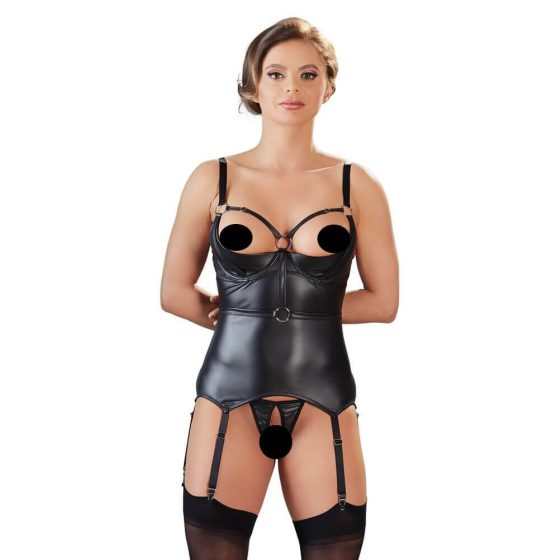 Cottelli Bondage - Glossy Lift-Up Top with Hand Restraints (Black)