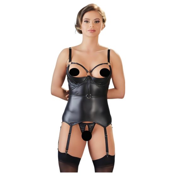 Cottelli Bondage - Glossy Lift-Up Top with Hand Restraints (Black)