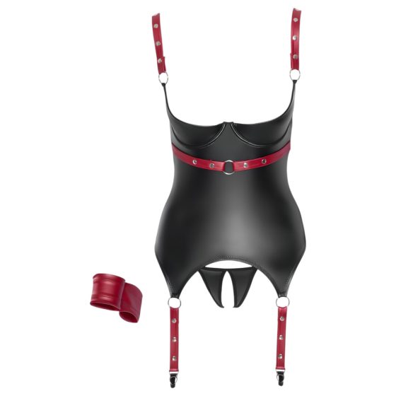 Cottelli Bondage - Glossy Lift-up Top with Collar (Black)