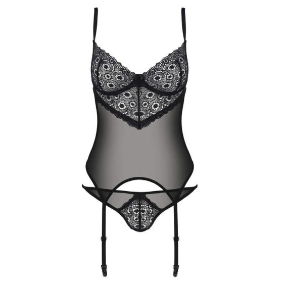 Passion Eco Zinnia - lace top and thong with suspender (black)