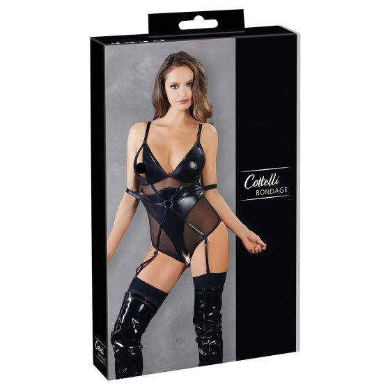 Cottelli Bondage - Shiny Bodysuit with Handcuffs (Black)