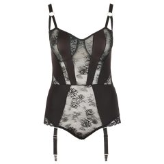 Cottelli Plus Size - Floral Suspender Bodysuit (Black)