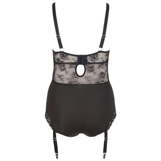 Cottelli Plus Size - Floral Suspender Bodysuit (Black)