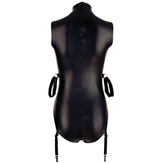 Cottelli Bondage - Sleeveless Glossy Bodysuit with Hand Restraints (Black)