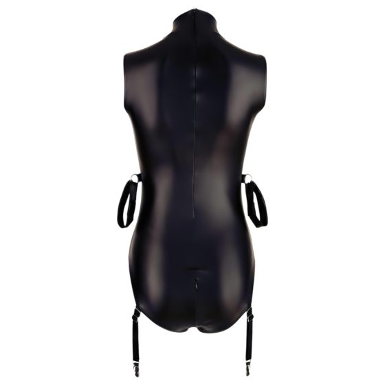 Cottelli Bondage - Sleeveless Glossy Bodysuit with Hand Restraints (Black)