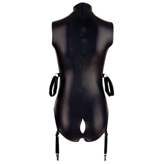 Cottelli Bondage - Sleeveless Glossy Bodysuit with Hand Restraints (Black)