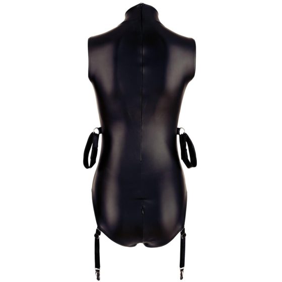 Cottelli Bondage - Sleeveless Glossy Bodysuit with Hand Restraints (Black)