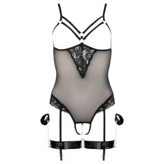   Cottelli Bondage - Metal Ring Strappy Bodysuit with Hand Restraints (Black)