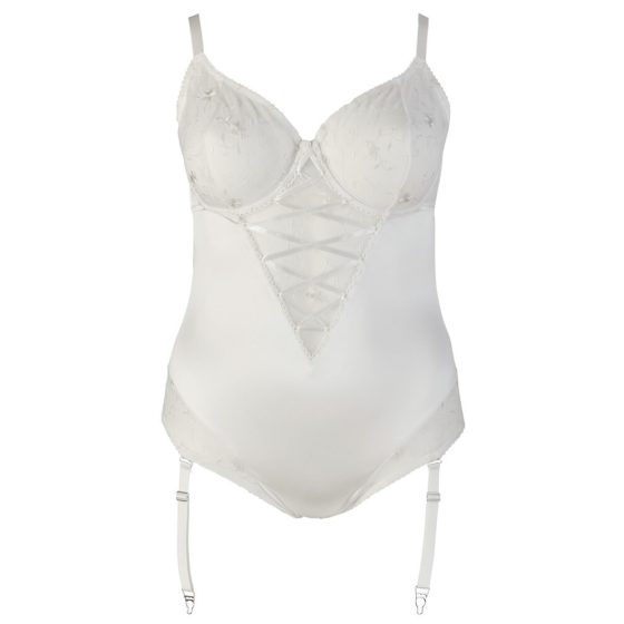 Cottelli Plus Size - Embroidered Corset Bodysuit (White)