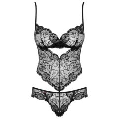 Obsessive Alluria - Floral Lace Bodysuit (Black)