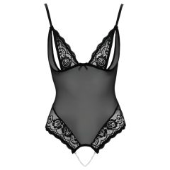 Cottelli - Lace and Pearl Open Bodysuit (Black)