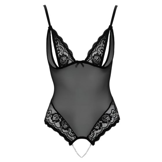 Cottelli - Lace and Pearl Open Bodysuit (Black)