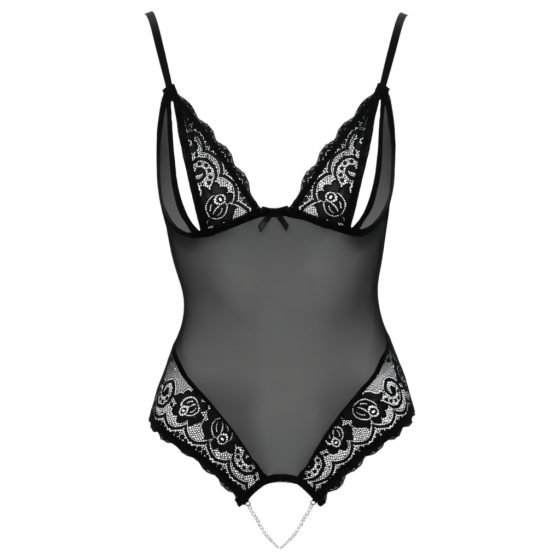 Cottelli - Lace and Pearl Open Bodysuit (Black)