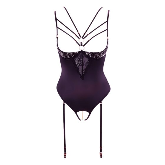 Abierta Fina - Strappy Rhinestone Bodysuit (Black)