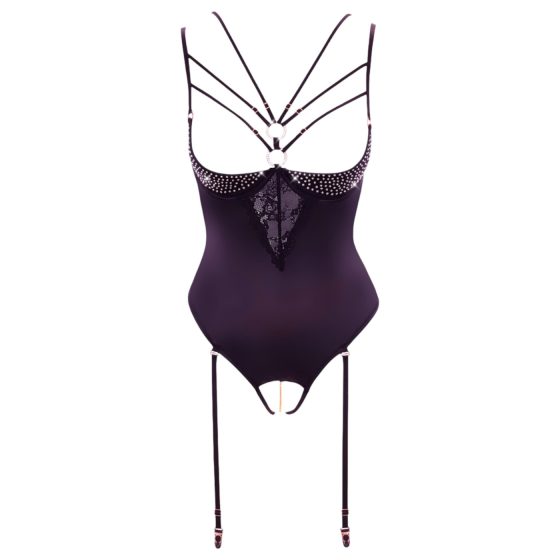 Abierta Fina - Strappy Rhinestone Bodysuit (Black)