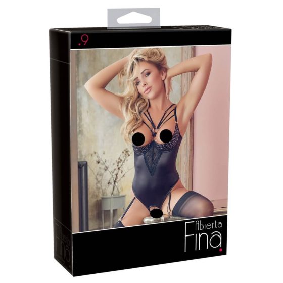 Abierta Fina - Strappy Rhinestone Bodysuit (Black)