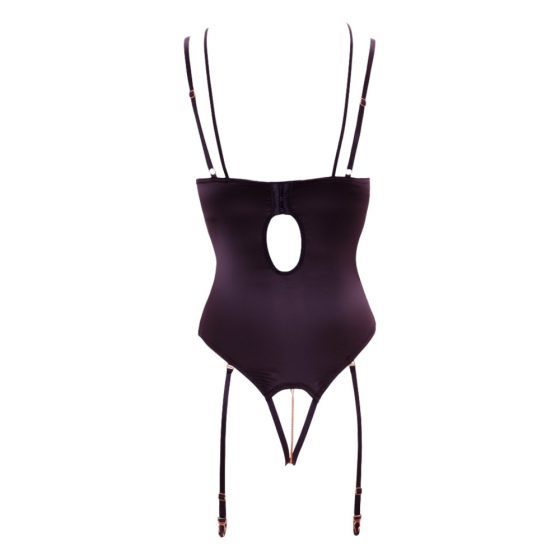 Abierta Fina - Strappy Rhinestone Bodysuit (Black)