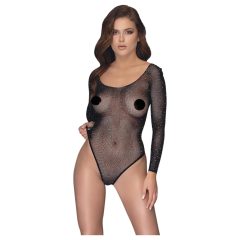 NO:XQSE - long sleeve glitter mesh bodysuit - black (S-L)