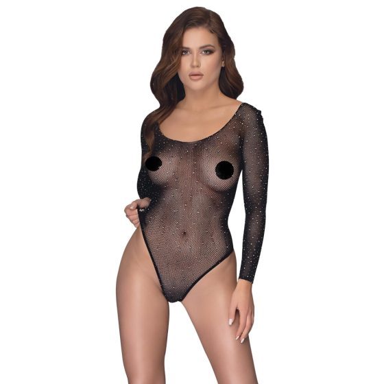 NO:XQSE - long sleeve glitter mesh bodysuit - black (S-L)