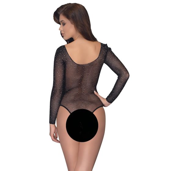 NO:XQSE - long sleeve glitter mesh bodysuit - black (S-L)