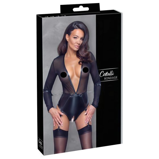 Cottelli Bondage - Open, Long Sleeve Bodysuit (Black)