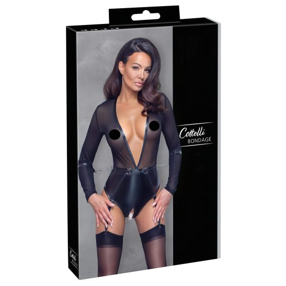 Cottelli Bondage - Open, Long Sleeve Bodysuit (Black)