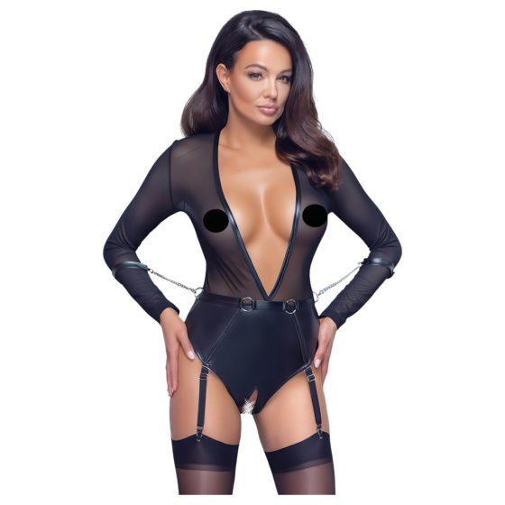 Cottelli Bondage - Open, Long Sleeve Bodysuit (Black)