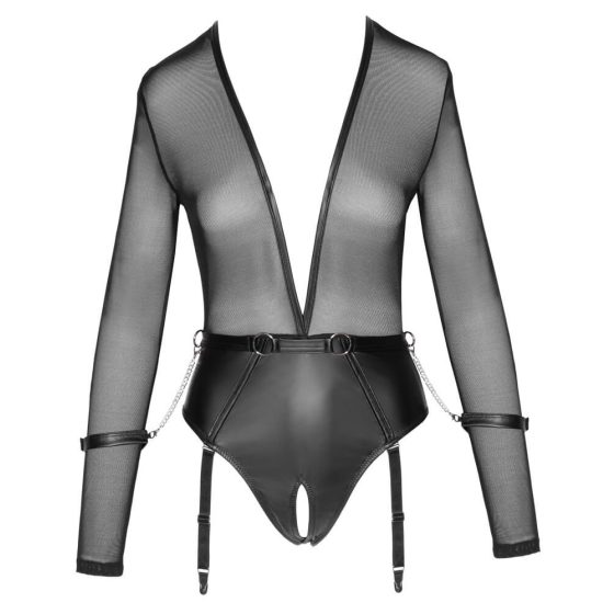 Cottelli Bondage - Open, Long Sleeve Bodysuit (Black)