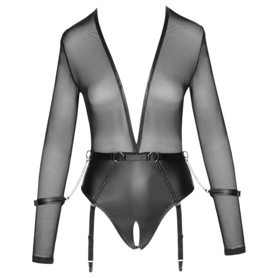 Cottelli Bondage - Open, Long Sleeve Bodysuit (Black)