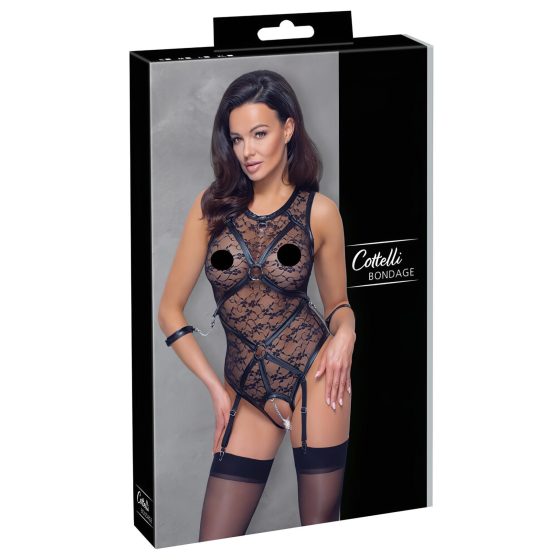 Cottelli Bondage - Lace Bodysuit with Straps (Black)