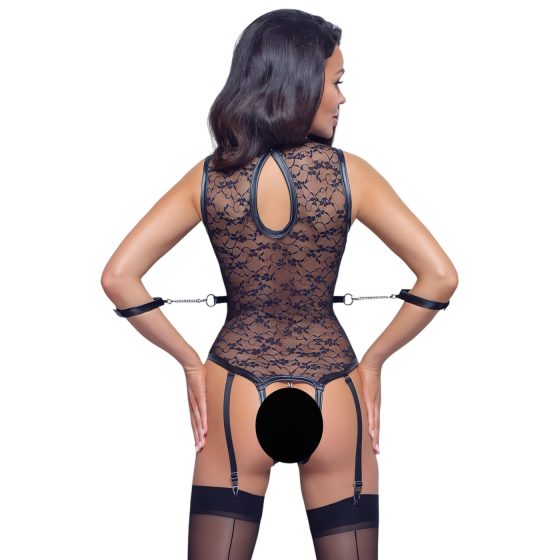 Cottelli Bondage - Lace Bodysuit with Straps (Black)